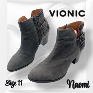 Vionic Naomi Suede Snake-Print Water-Resistant Boots Shadow Size 11 M TVW5613